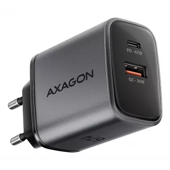 Seinakaasaskantav AXAGON ACU-PQ67, 67W, PD3.0 + QC4+, 1x USB-C + 1x USB-A, 100–240V, hall/must