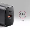 Seinakaasaskantav AXAGON ACU-PQ67, 67W, PD3.0 + QC4+, 1x USB-C + 1x USB-A, 100–240V, hall/must