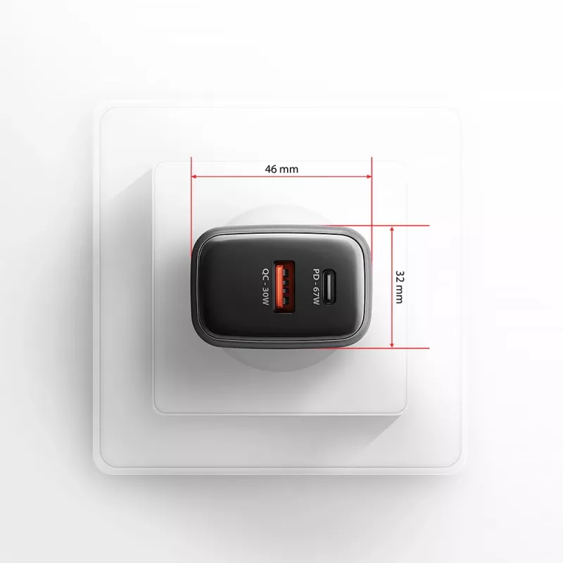 Seinakaasaskantav AXAGON ACU-PQ67, 67W, PD3.0 + QC4+, 1x USB-C + 1x USB-A, 100–240V, hall/must