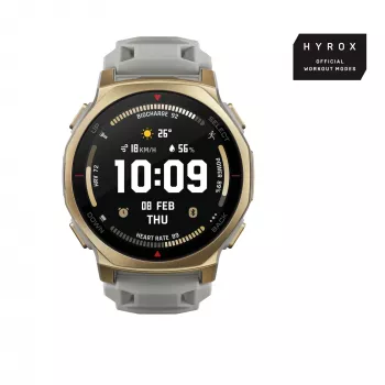 Nutikell Amazfit T-rex 3 Pro 44 mm, 1.32 tolli AMOLED 466×466, 16 GB, 64 MB RAM, GPS, Wi‑Fi, veekindel 45 m, kuldne korpus, hall silikoonrihm