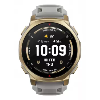 Nutikell Amazfit T-rex 3 Pro 44 mm, 1.32 tolli AMOLED 466×466, 16 GB, 64 MB RAM, GPS, Wi‑Fi, veekindel 45 m, kuldne korpus, hall silikoonrihm