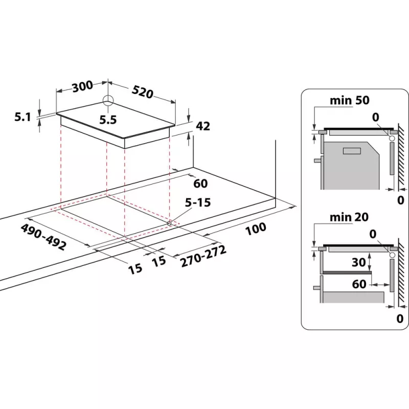 Whirlpool WRD 6030 B Must sisseehitatav 30 cm keraamiline pliit 2 tsooniga