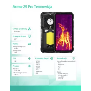 UleFone nutitelefon Armor 29 Pro Thermal 5G 16/512GB vastupidav nutitelefon termokaameraga, 16 GB muutmälu, 512 GB salvestusruumi