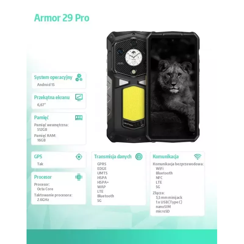 Nutitelefon UleFone Armor 29 Pro 5G 16/512GB must, vastupidav 5G, 16GB RAM, 512GB salvestusruum