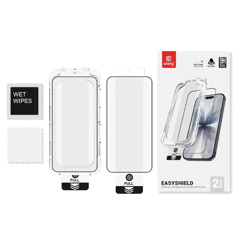 Karastatud klaasist ekraanikaitse Crong EasyShield 2-Pack iPhone 17 / 17 Pro / 16 Pro jaoks, alumiiniumsilikaat, läikiv
