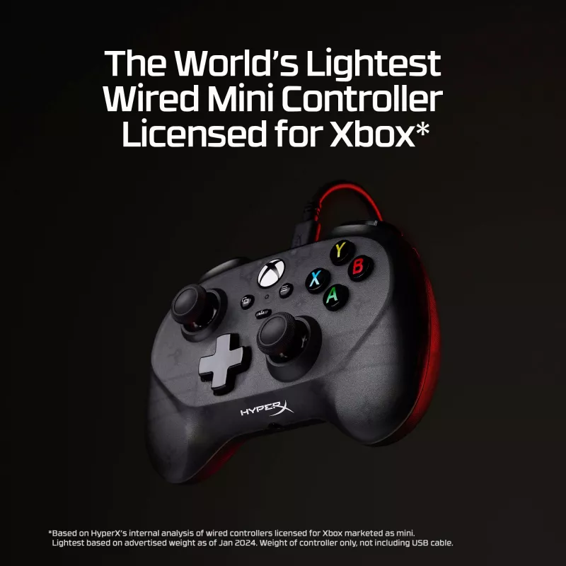 HyperX Clutch Tanto Mini WD mängupult, juhtkang, Xbox, Xbox One, juhtmega, USB, must, 2,95 m