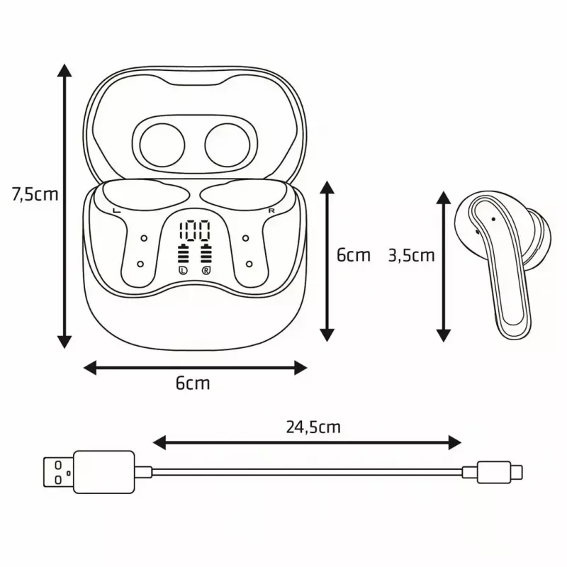 Juhtmevabad kõrvasisesed kõrvaklapid Audiocore AC591 PRO — hübriidne ANC, ENC, 6 mikrofoni, USB‑C laadimine, kuni 9h taasesitus, Tuya ühilduv, must