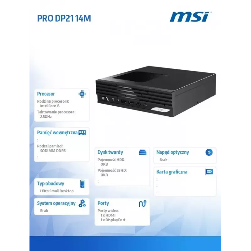 Lauaarvuti MSI PRO DP21 14M-243BEU — Intel Core i5-14400, Wi‑Fi, Bluetooth, must