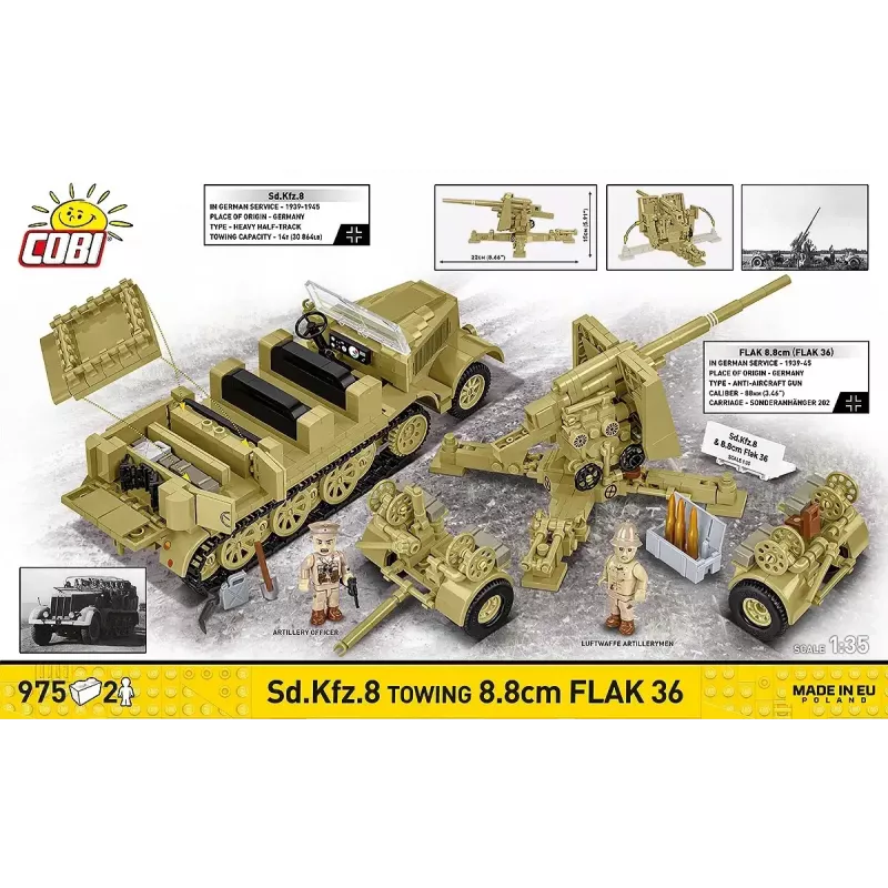 Cobi Blocks Sd.Kfz.8 Towing 8.8 cm Flak 36 ehituskomplekt, 975 tükki