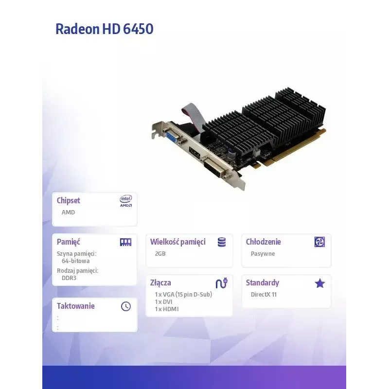 Graafikakaart AFOX Radeon HD 6450 2GB DDR3 64-bit DVI HDMI VGA madalprofiil passiivne AF6450-2048D3L9-V2