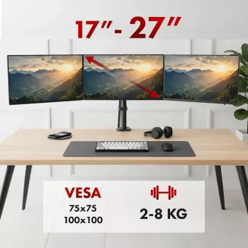 Monitorikinnitus MACLEAN MC-137 — gaasvedru, 3 monitorile 17 tolli–27 tolli, 2–8 kg igaüks, must