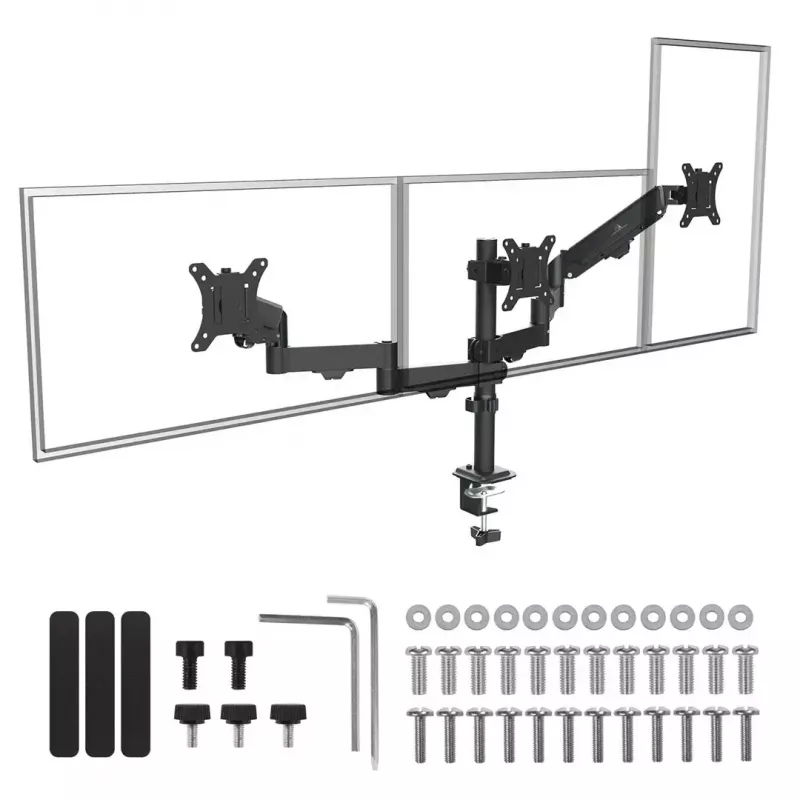 Monitorikinnitus MACLEAN MC-137 — gaasvedru, 3 monitorile 17 tolli–27 tolli, 2–8 kg igaüks, must