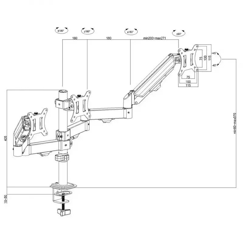 Monitorikinnitus MACLEAN MC-137 — gaasvedru, 3 monitorile 17 tolli–27 tolli, 2–8 kg igaüks, must