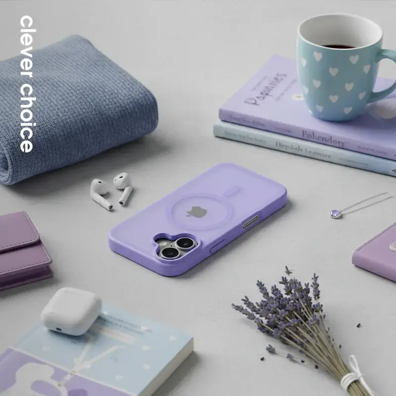 Crong Hybrid Matte Magnetic MagSafe-ümbris iPhone 17-le — poolläbipaistev lavendel, PC+TPU