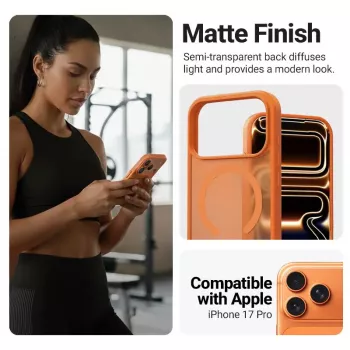 Crong Hybrid Matte Magnetic MagSafe-ümbris iPhone 17 Pro jaoks — PC+TPU, poolläbipaistev oranž