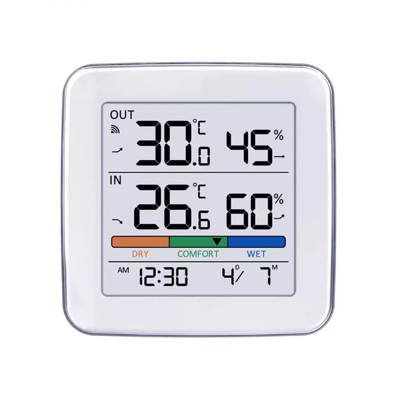 Juhtmevaba ilmajaam GreenBlue GB169 — sise-/välistemperatuur ja -niiskus, kell, äratus, ulatus kuni 60 m, °C/°F valitav