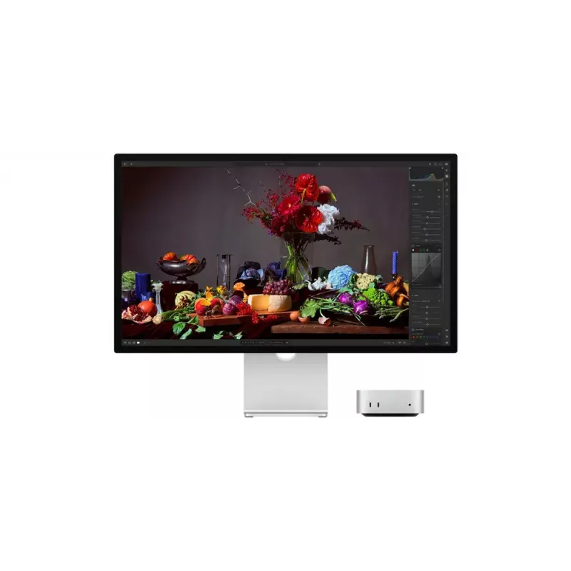 Monitor Apple Studio Display 27 tolli 5K Ultra HD LED — Standardklaas, kallutatava reguleerimisega alus, 5120×2880, sisseehitatud kõlarid, USB-hub, hõbedane