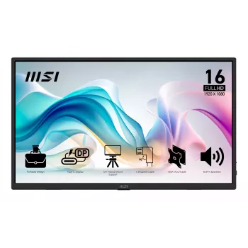 MSI PRO MP165 E6 kaasaskantav monitor Kaasaskantav monitor Must 39,6 cm (15,6 tolli) LED 1920 x 1080 pikslit