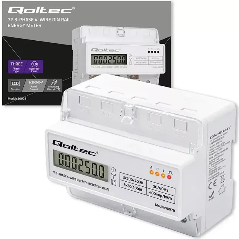 Kolmefaasiline DIN-liistu energiaarvesti QOLTEC 50978 — 400V, 100A