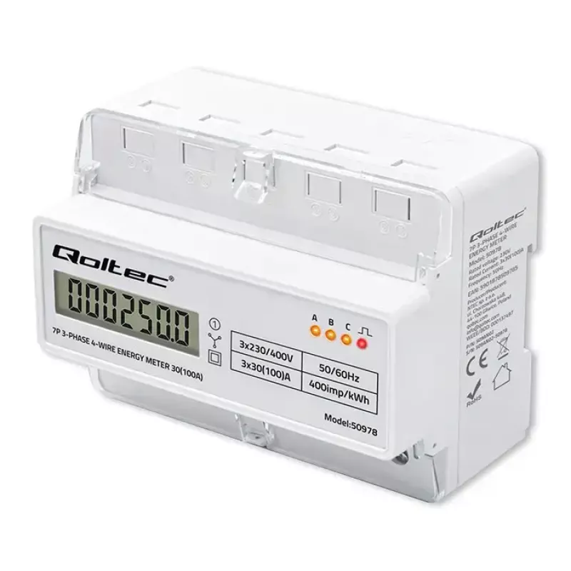 Kolmefaasiline DIN-liistu energiaarvesti QOLTEC 50978 — 400V, 100A