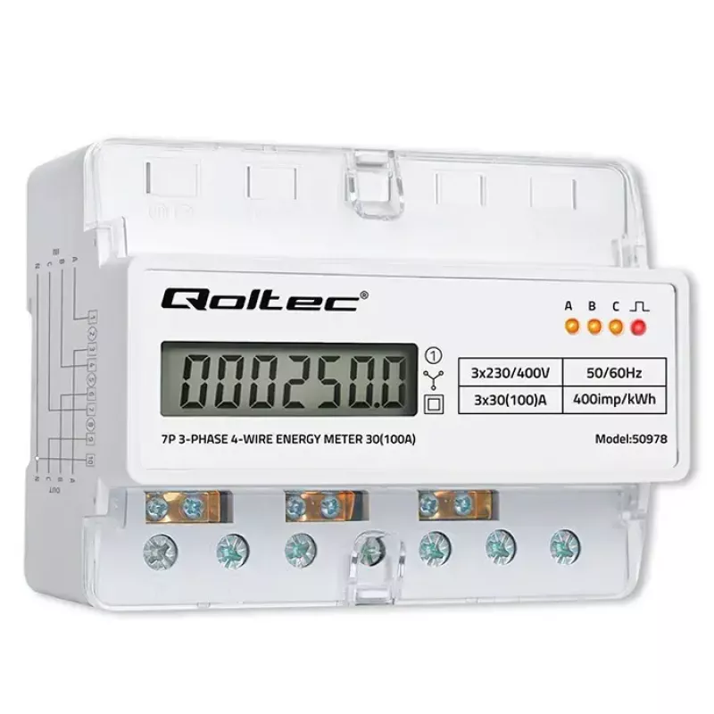 Kolmefaasiline DIN-liistu energiaarvesti QOLTEC 50978 — 400V, 100A