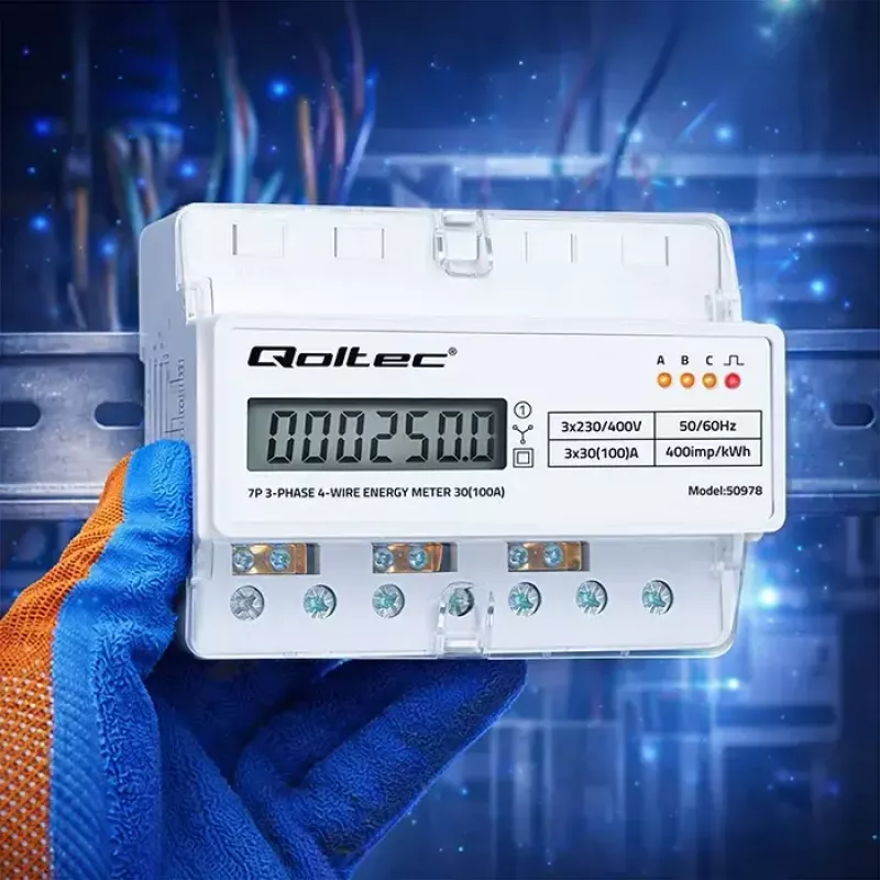 Kolmefaasiline DIN-liistu energiaarvesti QOLTEC 50978 — 400V, 100A