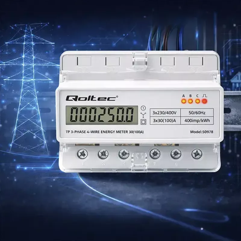 Kolmefaasiline DIN-liistu energiaarvesti QOLTEC 50978 — 400V, 100A
