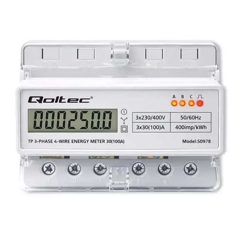 Kolmefaasiline DIN-liistu energiaarvesti QOLTEC 50978 — 400V, 100A