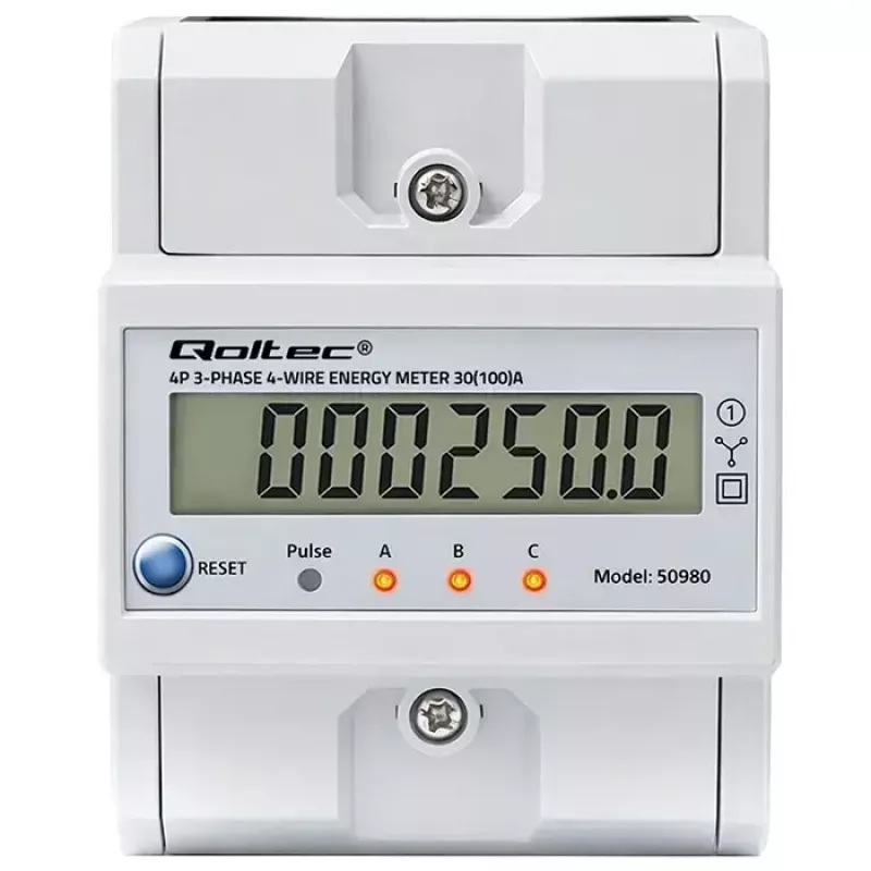 Kolmefaasiline energiamõõtur QOLTEC 50980 — 400 V, 100 A lähtestamisega