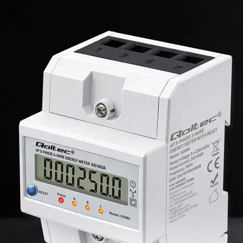 Kolmefaasiline energiamõõtur QOLTEC 50980 — 400 V, 100 A lähtestamisega