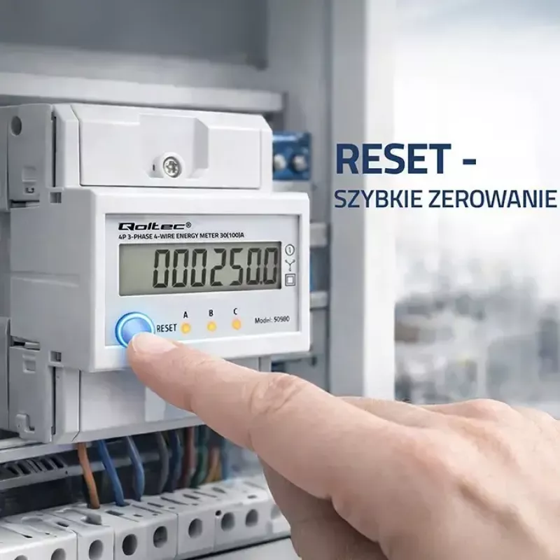 Kolmefaasiline energiamõõtur QOLTEC 50980 — 400 V, 100 A lähtestamisega