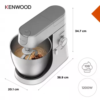 Stand mixer Kenwood Chef XL KVL4110S — 1200 W, 6,7 L roostevabast terasest kauss, planeetaarpöörlemine, blender, hõbedane