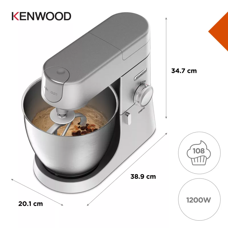 Stand mixer Kenwood Chef XL KVL4110S — 1200 W, 6,7 L roostevabast terasest kauss, planeetaarpöörlemine, blender, hõbedane