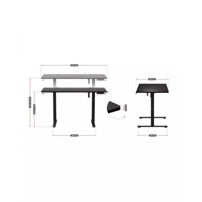 Sirge mängulaud Huzaro Hero 8.2 Must MDF ristkülikukujuline 1200x600 mm, reguleeritav kõrgus 720–1180 mm, 80 kg kandevõime