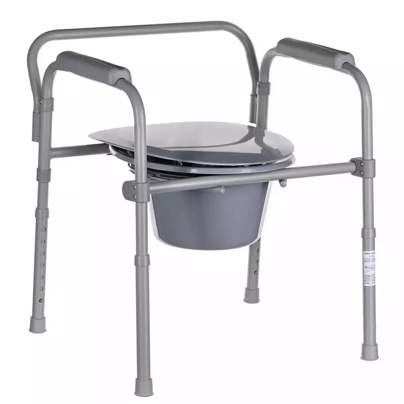 Kokkupandav tualett-tool ANTAR käetugede, hoiukasti, terasraamiga, reguleeritava kõrgusega 35–50 cm, max koormus 120 kg, hall
