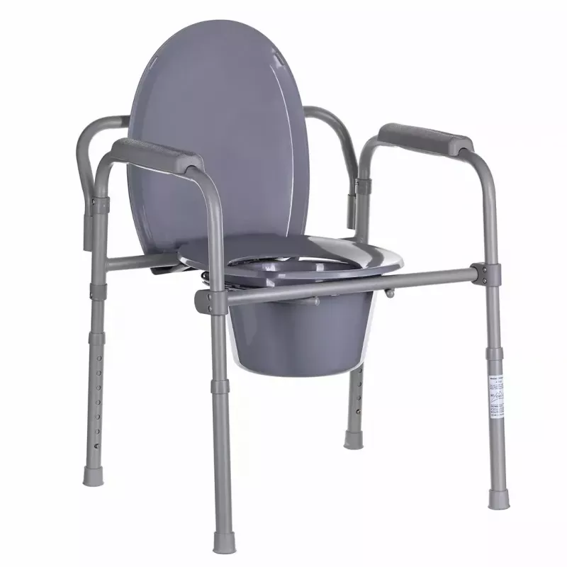 Kokkupandav tualett-tool ANTAR käetugede, hoiukasti, terasraamiga, reguleeritava kõrgusega 35–50 cm, max koormus 120 kg, hall