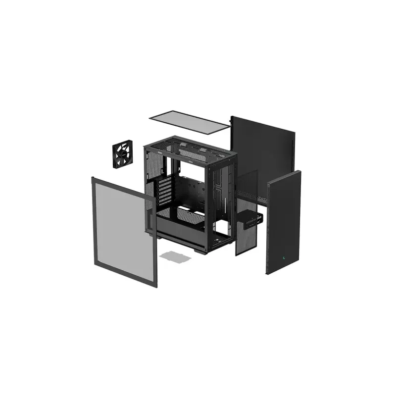 PC korpus DeepCool CH510 Midi Tower Must — karastatud klaas, microATX/ATX, toetab 360 mm ees/üleval radiaatoreid, maks GPU 38 cm, toiteplokk all, 7 laienduspesa