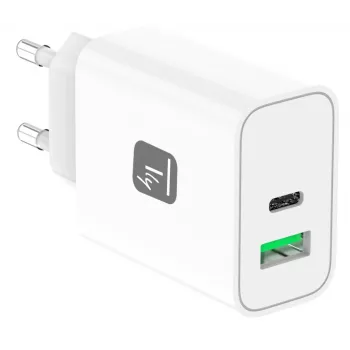 Techly IPW-USB-30WACG mobiilseadme laadija, universaalne, valge, vahelduvvool, kiirlaadimine, siseruumides
