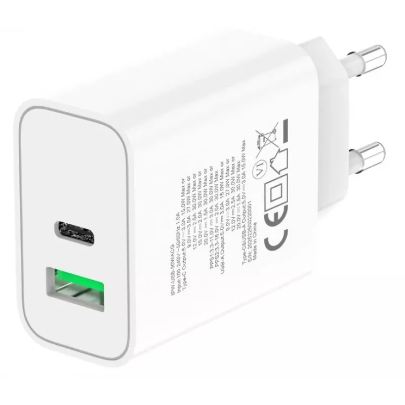 Techly IPW-USB-30WACG mobiilseadme laadija, universaalne, valge, vahelduvvool, kiirlaadimine, siseruumides