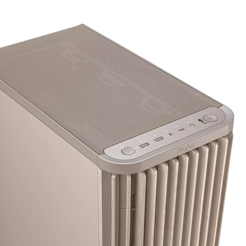 PC korpus ASUS ProArt PA401 Wood Edition Beež — mid-tower, metallist esipaneel