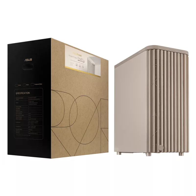PC korpus ASUS ProArt PA401 Wood Edition Beež — mid-tower, metallist esipaneel