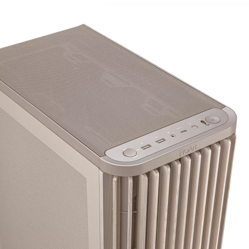 Arvutikorpus ASUS ProArt PA401 Wood Mesh PWM Beež — ATX, puit, 2×160 mm ees, 1×120 mm taga, 2×3,5 tolli + 2×2,5 tolli pesa