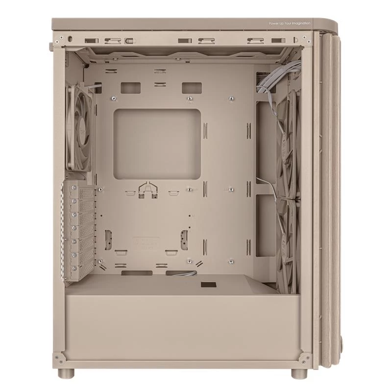 Arvutikorpus ASUS ProArt PA401 Wood Mesh PWM Beež — ATX, puit, 2×160 mm ees, 1×120 mm taga, 2×3,5 tolli + 2×2,5 tolli pesa