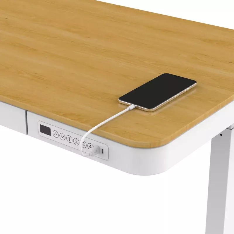 Elektrikõrgusega reguleeritav laud ActiveJet ET119W-C 140x70 cm — 1 mootor, kõrgus 725–1225 mm, valge/tamm