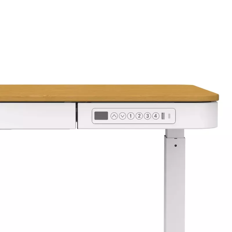 Elektrikõrgusega reguleeritav laud ActiveJet ET119W-C 140x70 cm — 1 mootor, kõrgus 725–1225 mm, valge/tamm