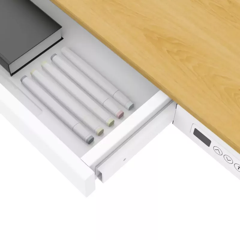 Elektrikõrgusega reguleeritav laud ActiveJet ET119W-C 140x70 cm — 1 mootor, kõrgus 725–1225 mm, valge/tamm