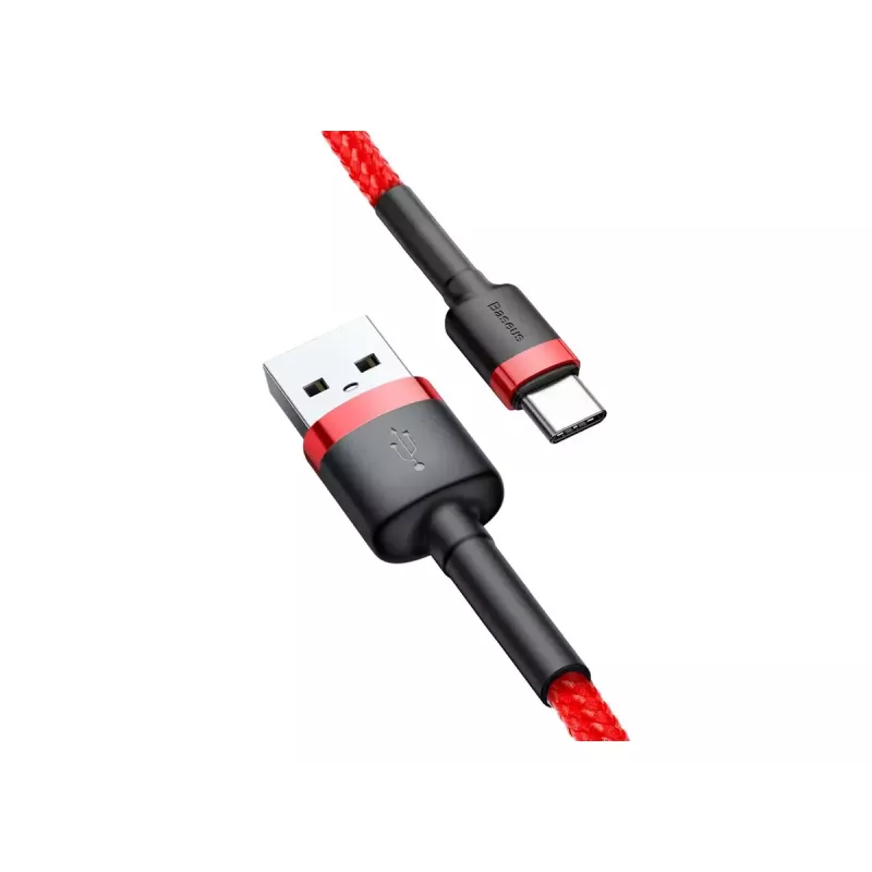 USB-A–USB-C kaabel Baseus Cafule — USB 2.0 A→C, QC3.0 laadimistugi, nailonpunutis, punane