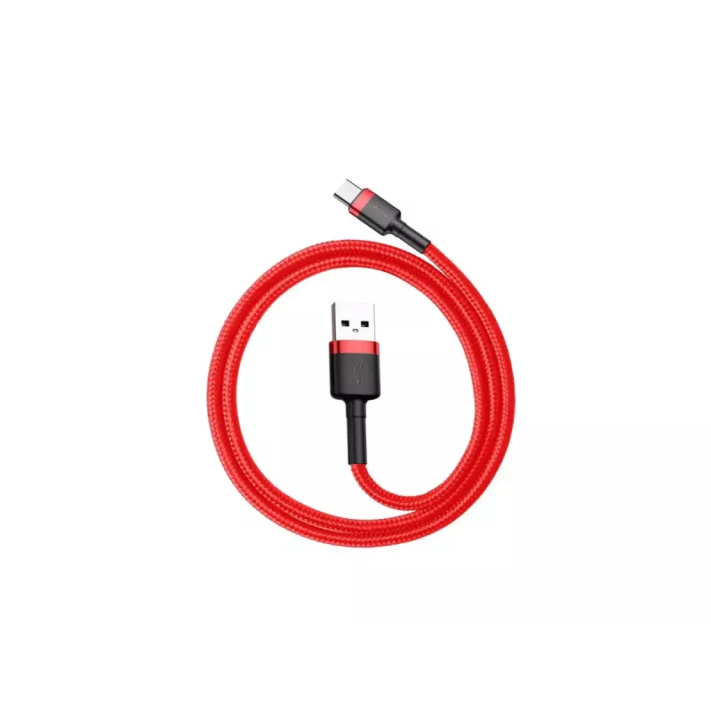 USB-A–USB-C kaabel Baseus Cafule — USB 2.0 A→C, QC3.0 laadimistugi, nailonpunutis, punane