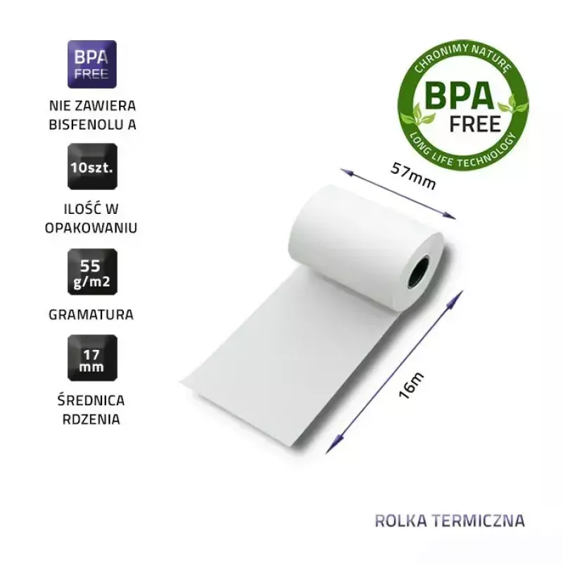 Termorull QOLTEC 51899 — 57 mm x 16 m, 55 g/m², BPA-vaba