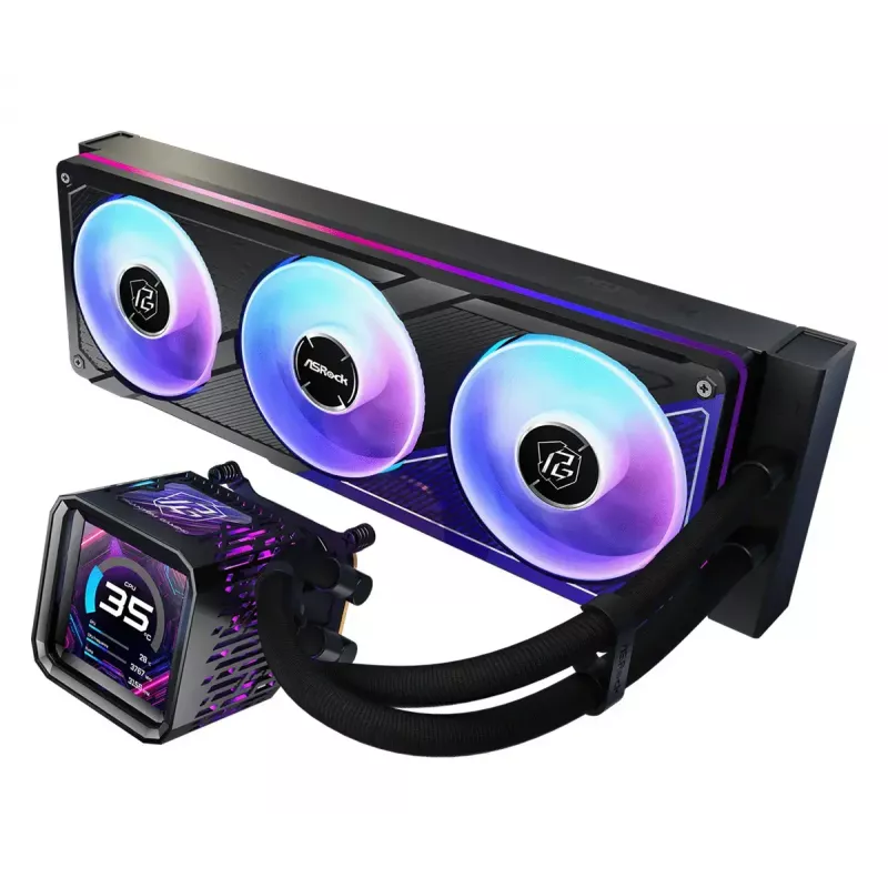 Vedelikjahutusekomplekt ASRock Phantom Gaming 360 LCD — 120 mm ventilaatorid, LGA1700/AM5/AM4, must
